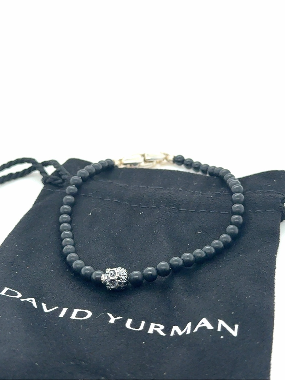 David Yurman Black Beaded Bracelet with Silver Logo Clasp